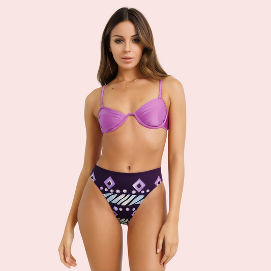 High-Waisted Tribal Geometric Print Bikini Bottom (Bottom Only)