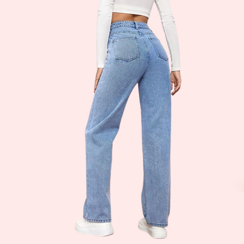 Women's Fashionable Washed High Waist Straight Jeans