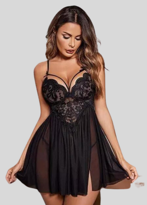 French Daina Black Lace Babydoll Nightwear