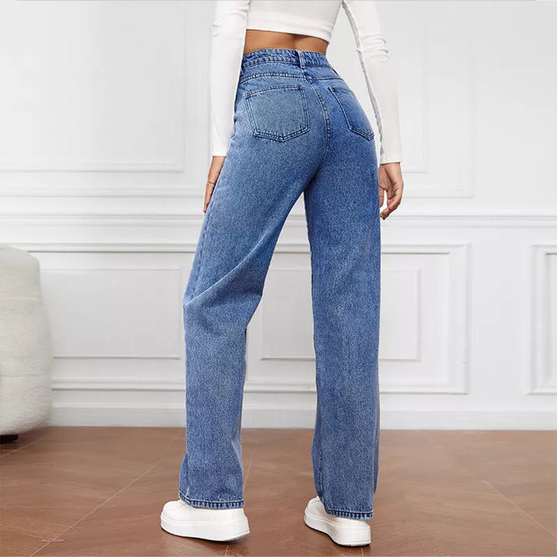 High Waisted Washed Straight Leg Jeans for Women