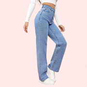 Women's Fashionable Washed High Waist Straight Jeans