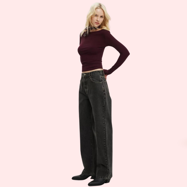 Women's Loose Straight Jeans in Smokey Black Denim