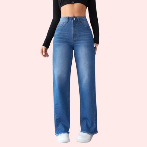 Wide-Leg Casual High-Waist Non-Elastic Jeans for Women