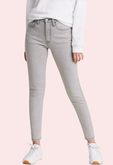 High Rise Skinny Jeans in Gray with Low Stretch