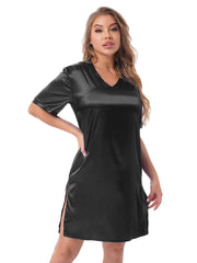 Silk satin sexy black short sleepwear