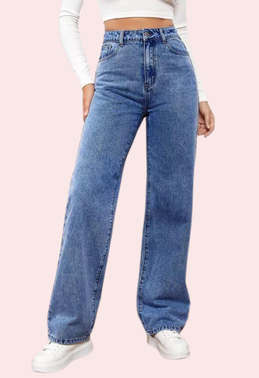 High Waisted Washed Straight Leg Jeans for Women