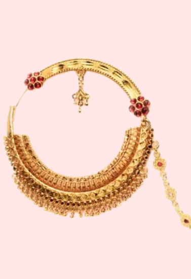 Luxe Gold-Plated Bridal Nath with Chic Chain Design