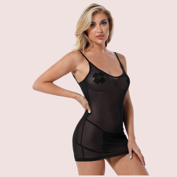 Sexy see through black mesh Chemise