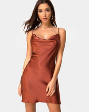 Elegant  Dark Rust Satin Slip Dress