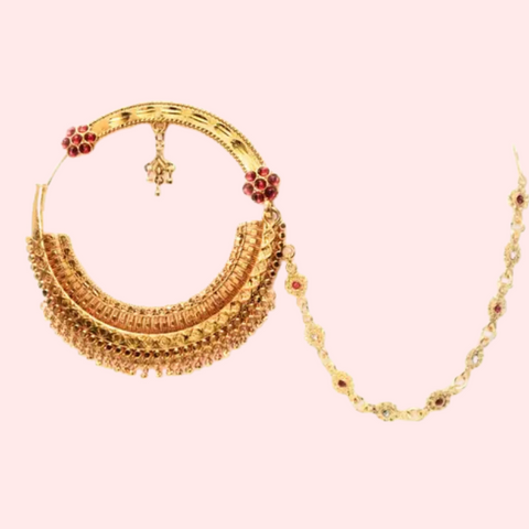 Luxe Gold-Plated Bridal Nath with Chic Chain Design