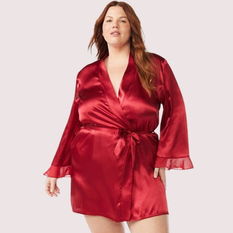 5XL-6XL Maroon Japanese Silk Satin Robe