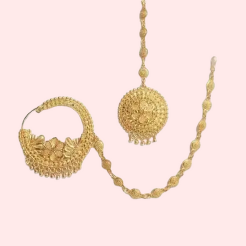 Graceful Gold-Plated Nath and Mangtika Set for Brides