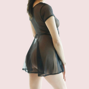 Plus Size Sexy Black Sheer Mesh Skater Dress