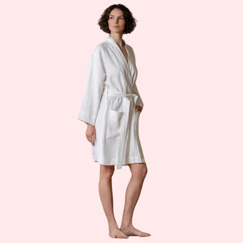 Elegant Natural Genova Linen Bath Robe