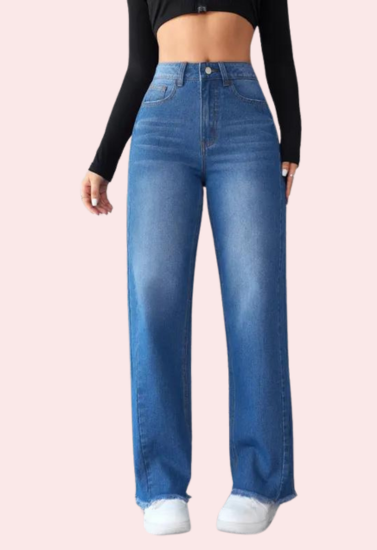 Wide-Leg Casual High-Waist Non-Elastic Jeans for Women