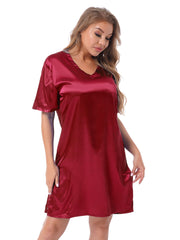 Silk satin sexy Maroon short sleepwear