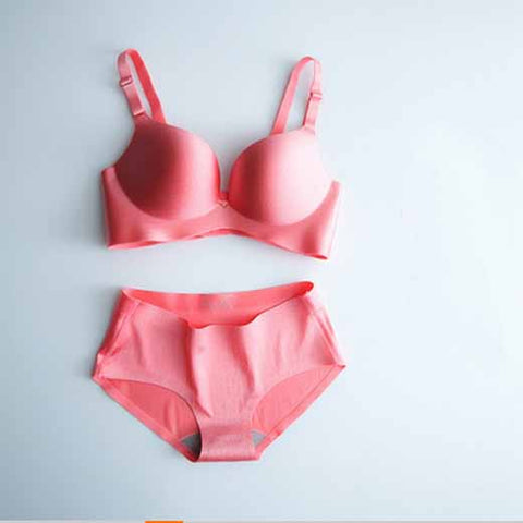 Seductive Pink Seamless Padded Pushup Bra Panty Set