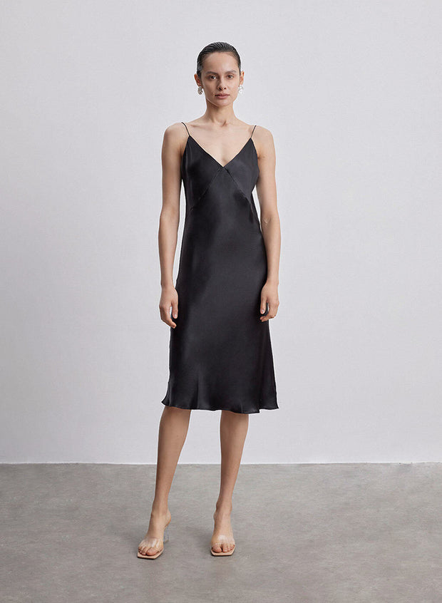 Silk Slip V-Neck Cocktail Party Dress