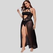 Plus Size Split Long Mesh Babydoll Nightwear