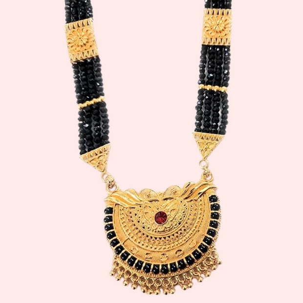 Uttarakhandi Black Beaded Mangalsutra with Stones