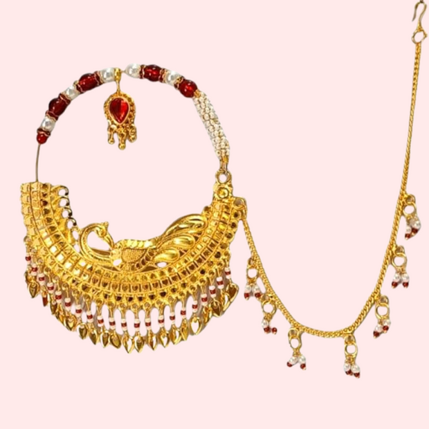 Regal Gold-Plated Bridal Nath with Elegant Chain