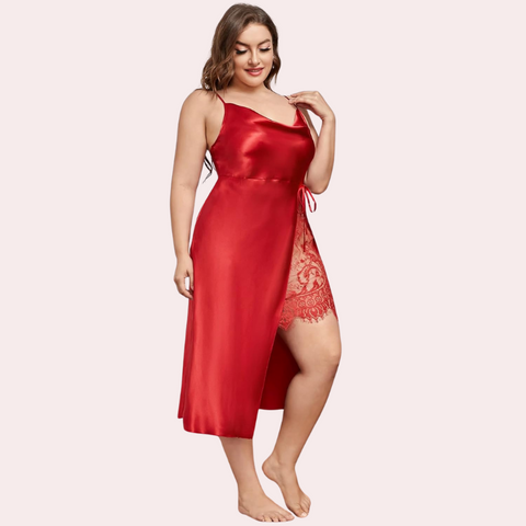 Plus Size Lace Trim Sleep Dress with Cowl Neck