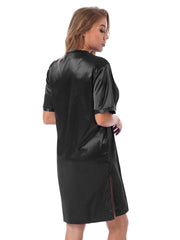 Silk satin sexy black short sleepwear