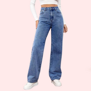 High Waisted Washed Straight Leg Jeans for Women