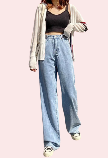 Women's Stylish High Waist Wide Leg Straight Jeans