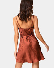 Elegant  Dark Rust Satin Slip Dress