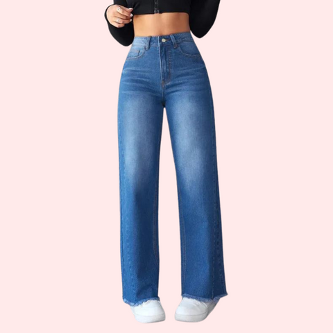 Wide-Leg Casual High-Waist Non-Elastic Jeans for Women