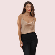 Stylish Cowl Neck Silk Camisole Tank Top