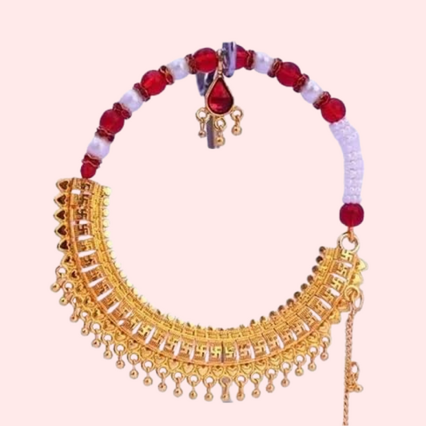 Regal Gold-Plated Bridal Nath with Elegant Chain