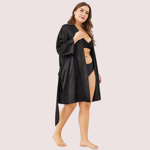 5XL-6XL Black Japanese Silk Satin Robe