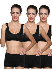 3-Pack Scoop Neck Black Sports Bra Boyshort Set