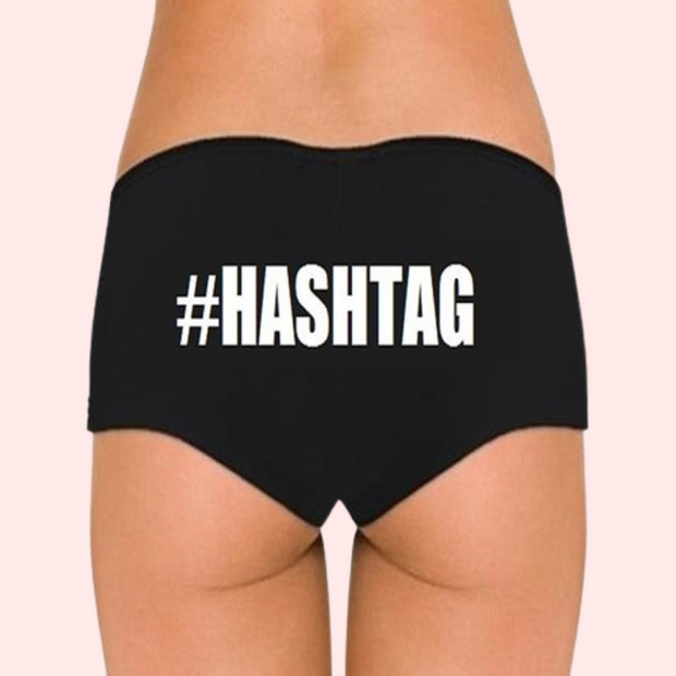 Customize Black Hashtag Cotton Boyshort Panty