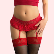 Floral Lace Crotchless Garter Belt Lingerie Set