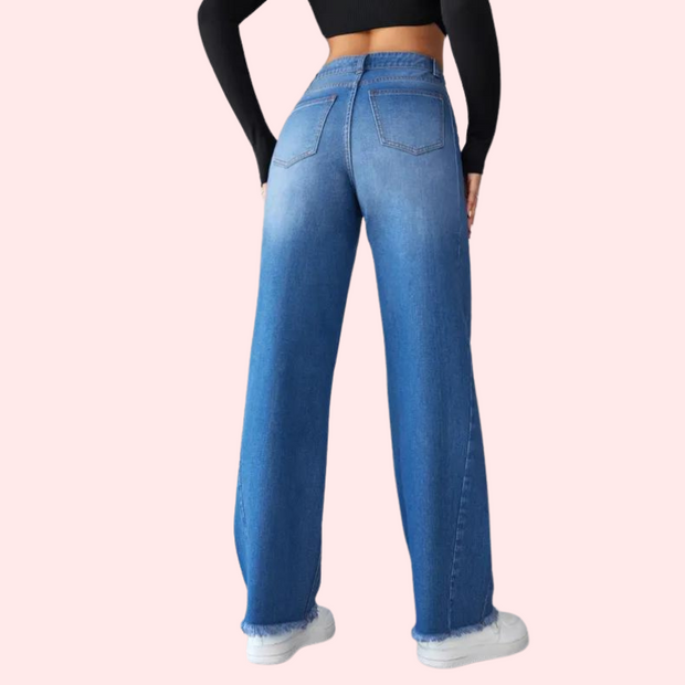 Wide-Leg Casual High-Waist Non-Elastic Jeans for Women