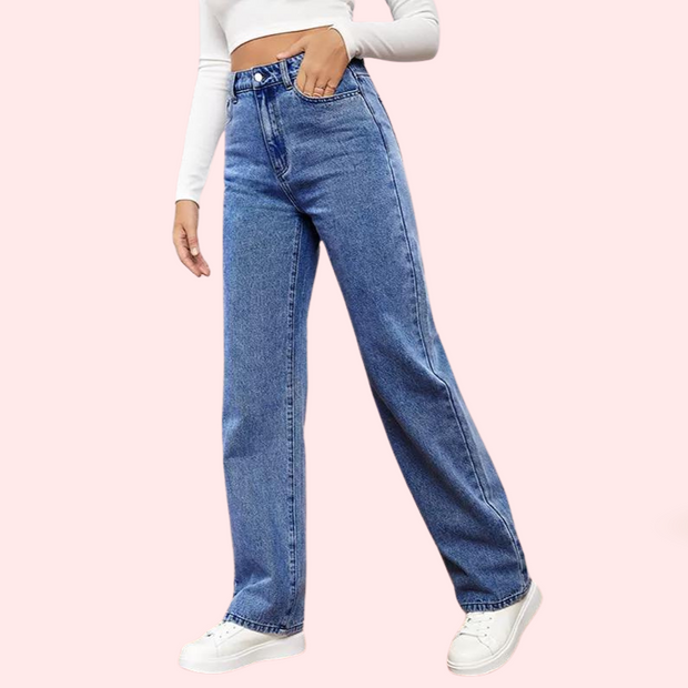 High Waisted Washed Straight Leg Jeans for Women