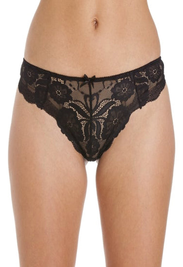 Female Black Floral Transparent Lace High Waist Thong