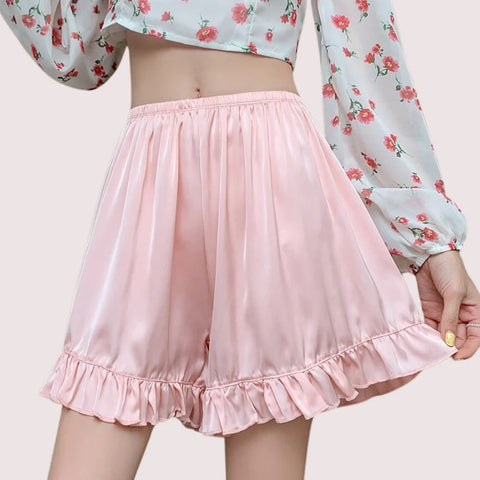 Women Ruffles Satin Faux Silk French Underwear