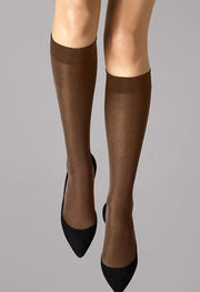 3 Pairs Gentle Brown Sheer Toe Knee High Stockings