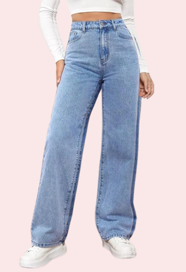 Women's Fashionable Washed High Waist Straight Jeans