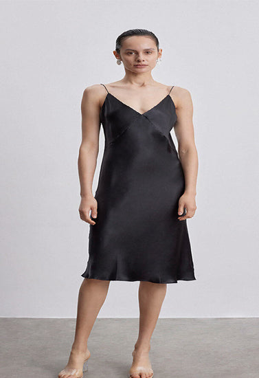 Silk Slip V-Neck Cocktail Party Dress