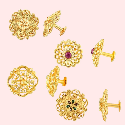 Traditional Gold Finish Earrings Set – Pack of 4 for Women