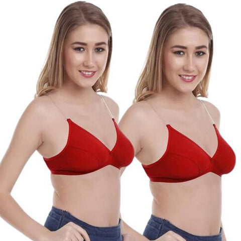 "2 Pack" Clear Straps red hosiery bras