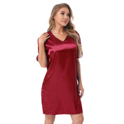 Silk satin sexy Maroon short sleepwear