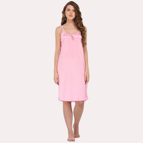 Stylish Knee-Length Pink Satin Nighty