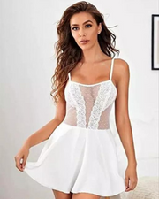 Pure Elegance White Lace Babydoll Nightwear