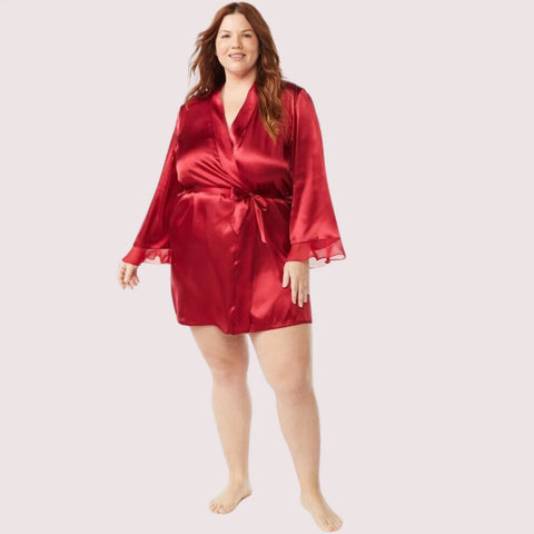 5XL-6XL Maroon Japanese Silk Satin Robe